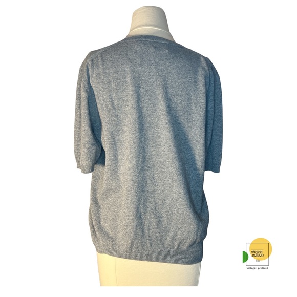 SOLD*** Burberry Logo Short Sleeve Knit Sweater in Grey 100% Cashmere XL - Picture 2 of 3